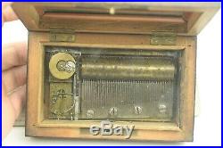 Antique Walnut Veneer Inlaid Music Box Brass Movement 60 Note Working