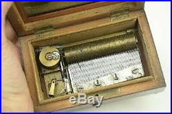 Antique Walnut Veneer Inlaid Music Box Brass Movement 60 Note Working