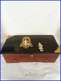 Antique Wooden Cyllinder Large Size Music Box 6 Melodies 19th century