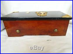 Antique Wooden Cyllinder Large Size Music Box 6 Melodies 19th century