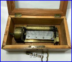 Antique Wooden Pre-1900 Music Box Key Wind Two Songs Beautiful