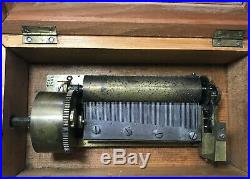 Antique Wooden Pre-1900 Music Box Key Wind Two Songs Beautiful