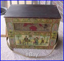 Antique Working Lithograph Wood Wooden Crank Player Organ Grinder Music Box S78