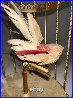 Antique automaton singing bird in cage Mechanical Reuge Music. Works