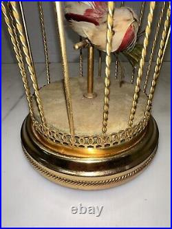 Antique automaton singing bird in cage Mechanical Reuge Music. Works