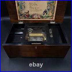 Antique c. 1870 B. H. Abrahams Swiss Cylinder 8 Air 24 Note Wood Music Box Works