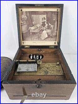 Antique c. 1900 TROUBADOUR Polyphon Disc Music Box with Bells & 25 Disks GERMANY