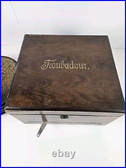 Antique c. 1900 TROUBADOUR Polyphon Disc Music Box with Bells & 25 Disks GERMANY