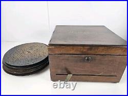 Antique c. 1900 TROUBADOUR Polyphon Disc Music Box with Bells & 25 Disks GERMANY