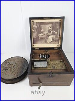 Antique c. 1900 TROUBADOUR Polyphon Disc Music Box with Bells & 25 Disks GERMANY