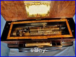 Antique c1880 Large 44 Bremond Geneva Music Box w 3 Cylinders & Zither Attch