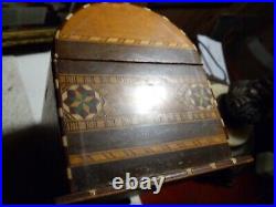 Antique handmade in laid market three music box 2 tune made Spain CHEST VALENCIA