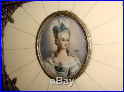 Antq Brass Celluloid Painting Miniature Marie Antoinette Jewelry Box (no Music)