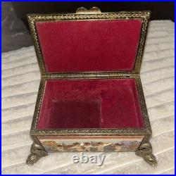 Antq Capodimonte Reuge Music Trinket Jewelry Box Porcln w Gold Metal Frame