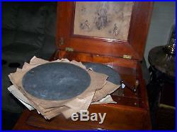 Antq. Regina Co. Music Box & 17 Discs Beautiful Wood Case Hand Crank