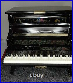 Astride Vintage Piano Music/Jewelry Box Black Laquer 6 x 9.75 x 9.5, 3 Drawer