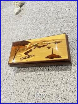 Authentic Vintage Italian Inlaid Wood Music Jewelry Box with Original Key