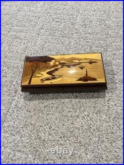Authentic Vintage Italian Inlaid Wood Music Jewelry Box with Original Key