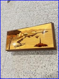 Authentic Vintage Italian Inlaid Wood Music Jewelry Box with Original Key
