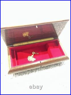 Authentic Vintage Italian Inlaid Wood Music Jewelry Box with Original Key