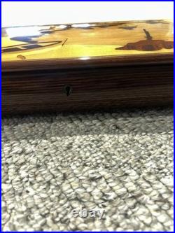 Authentic Vintage Italian Inlaid Wood Music Jewelry Box with Original Key