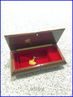 Authentic Vintage Italian Inlaid Wood Music Jewelry Box with Original Key