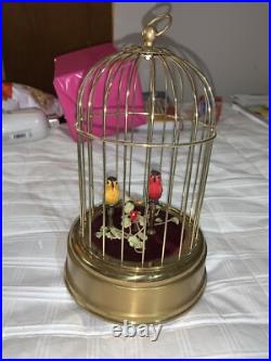 Automaton Vintage Singing Birds in Brass Cage Germany Excellent Condition
