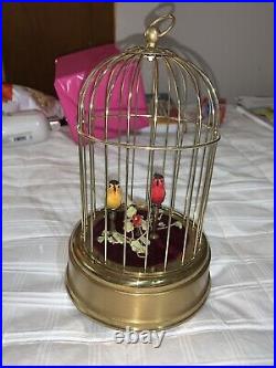 Automaton Vintage Singing Birds in Brass Cage Germany Excellent Condition