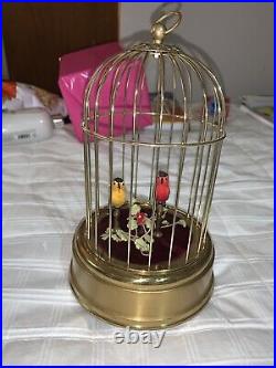 Automaton Vintage Singing Birds in Brass Cage Germany Excellent Condition
