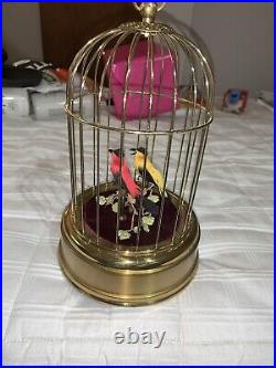 Automaton Vintage Singing Birds in Brass Cage Germany Excellent Condition