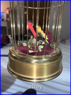 Automaton Vintage Singing Birds in Brass Cage Germany Excellent Condition
