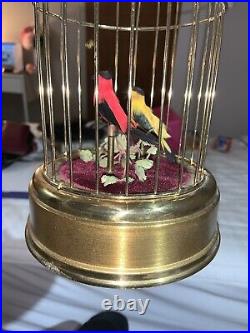 Automaton Vintage Singing Birds in Brass Cage Germany Excellent Condition