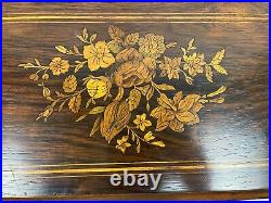 BEAUTIFUL ANTIQUE WOOD INLAY Brass CYLINDER MUSIC BOX 15 Airs Large Works 2271