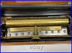 BEAUTIFUL ANTIQUE WOOD INLAY Brass CYLINDER MUSIC BOX 15 Airs Large Works 2271