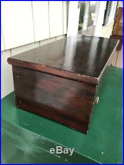BEAUTIFUL ANTIQUE WOODEN CYLINDER MUSIC BOX 17 1/2x7.5x5 Lou Hoover Estate
