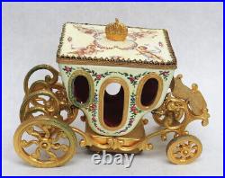 Beautiful Antique Austrian Bronze & Enamel Cinderella Gold Gilt Music Box Coach