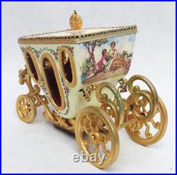 Beautiful Antique Austrian Bronze & Enamel Cinderella Gold Gilt Music Box Coach