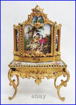 Beautiful Antique Viennese Austrian Enamel Porcelain Gilt Music Box