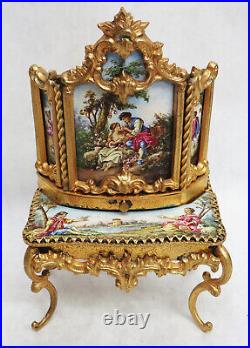 Beautiful Antique Viennese Austrian Enamel Porcelain Gilt Music Box