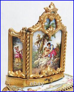 Beautiful Antique Viennese Austrian Enamel Porcelain Gilt Music Box