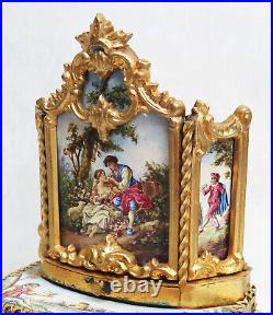 Beautiful Antique Viennese Austrian Enamel Porcelain Gilt Music Box