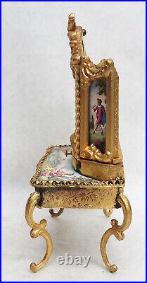 Beautiful Antique Viennese Austrian Enamel Porcelain Gilt Music Box