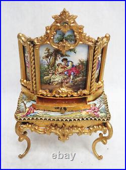 Beautiful Antique Viennese Austrian Enamel Porcelain Gilt Music Box