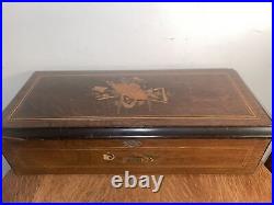 Big Antique 19th C. Victorian Swiss Cylinder 10 Song Inlaid Music Box