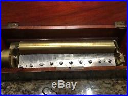 Big Antique Large Cylinder Music Box 20x6.5x5 Works Great Beautiful Sound
