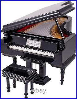 Black Baby Grand Piano Music Box with Bench and Black Case Plays Fur Elise