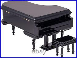 Black Baby Grand Piano Music Box with Bench and Black Case Plays Fur Elise