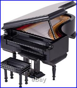 Black Baby Grand Piano Music Box with Bench and Black Case Plays Fur Elise