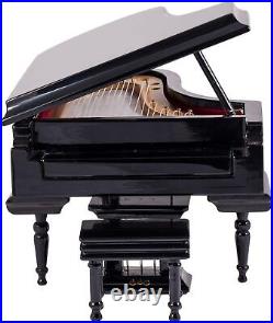 Black Baby Grand Piano Music Box with Bench and Black Case Plays Fur Elise