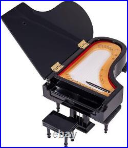 Black Baby Grand Piano Music Box with Bench and Black Case Plays Fur Elise